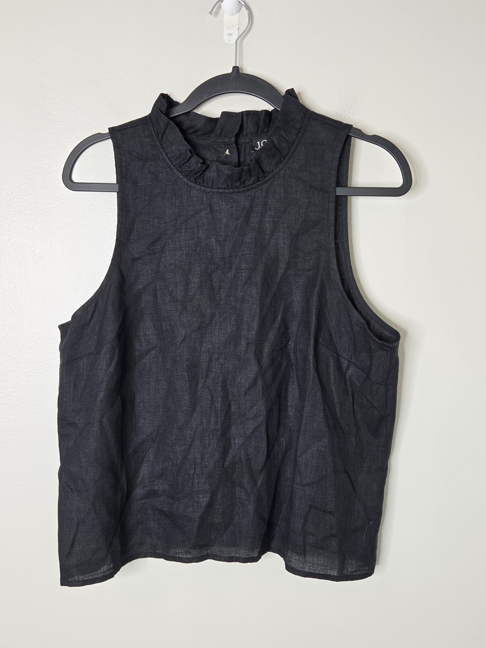 J Crew 100% Linen Ruffled Neck Button Back Tank Top